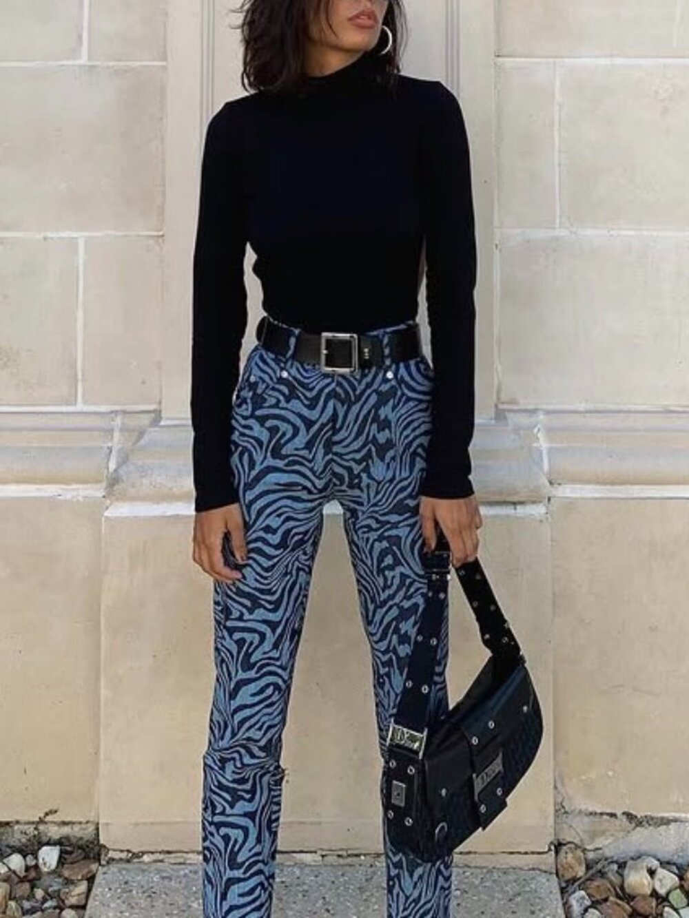 Miaou blue zebra print pants mid to high rise